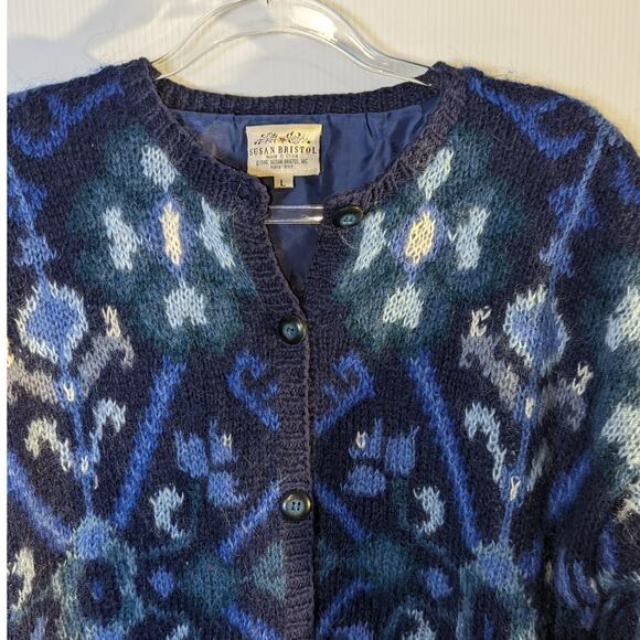Vintage Susan Bristol Mohair Blend Cardigan Sweater Coat Lined Blue Size Large - Picture 3 of 10